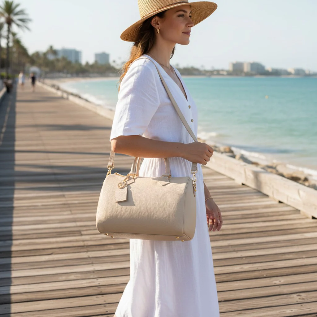 Borsa Bauletto in Pelle Beige VIAVERDI Made in Italy Linea San Gimignano - Image 6
