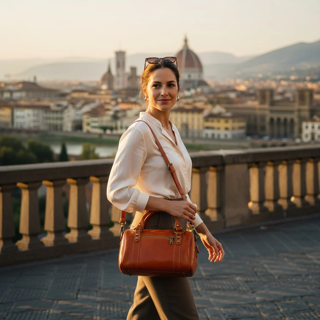 Borsa Bualetto a mano Donna VIAVERDI in Pelle color Cuoio Made in Italy linea Firenze - Image 6