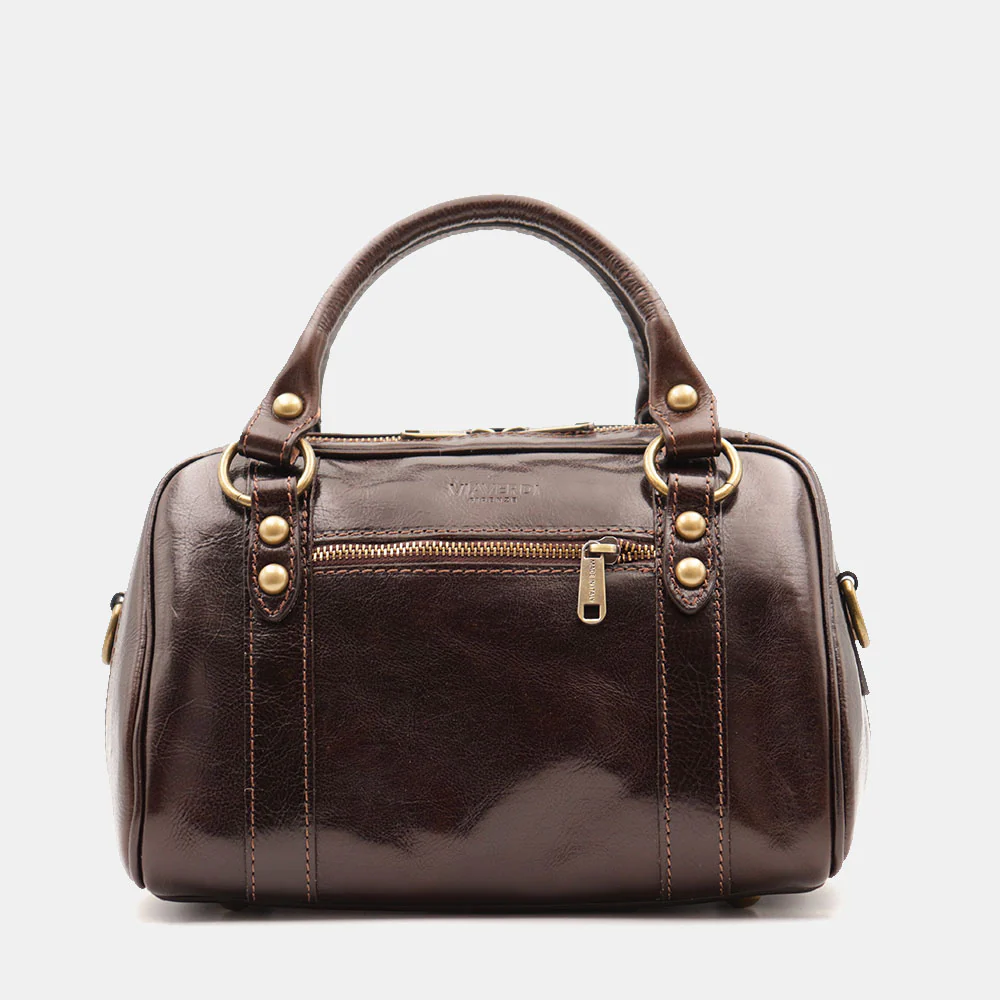 Borsa Bualetto a mano Donna VIAVERDI in Pelle Marrone Scuro Made in Italy linea Firenze
