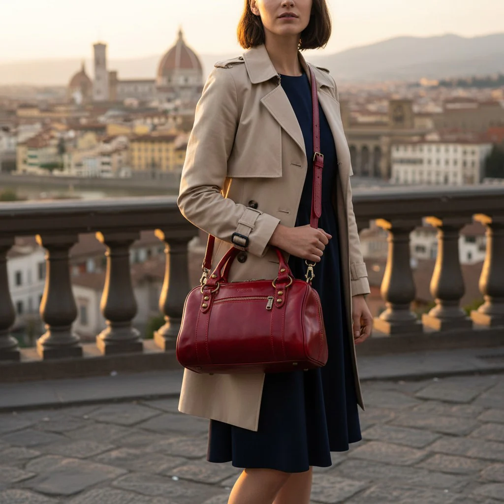 Borsa Bualetto a mano Donna VIAVERDI in Pelle Rosso Made in Italy linea Firenze - Image 6