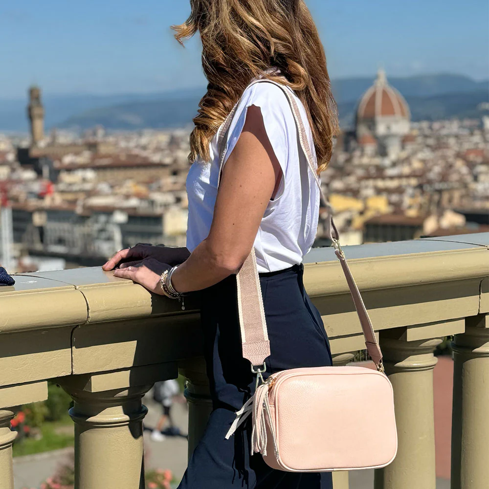 Borsa Camera Bag Media in Pelle Pesca con Tracolla VIAVERDI Made in Italy - Image 2