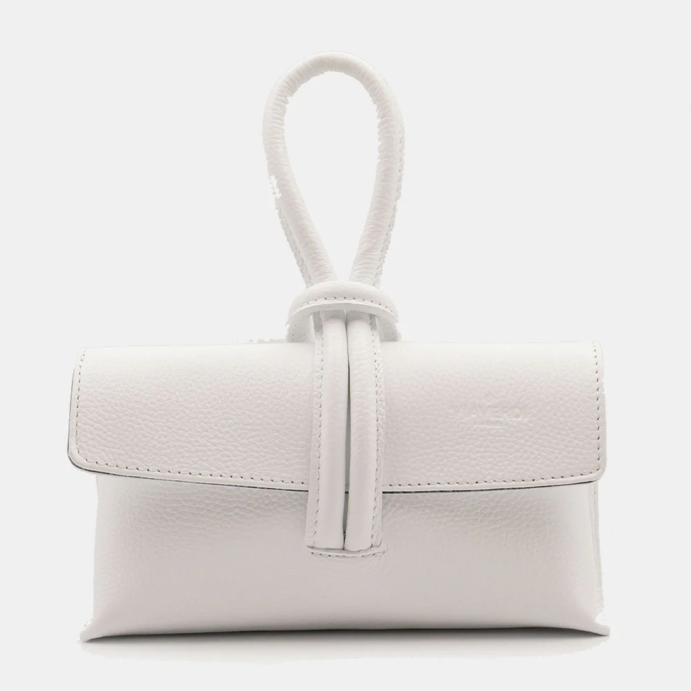 Borsa Clutch a Mano con Tracolla VIAVERDI in Pelle Bianca Made in Italy linea Castiglione