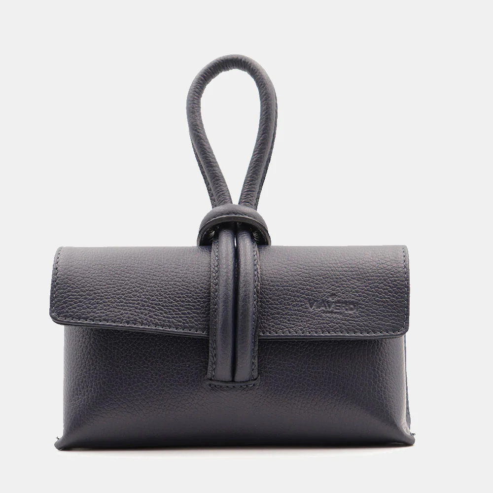 Borsa Clutch a Mano con Tracolla VIAVERDI in Pelle Blu Made in Italy linea Castiglione