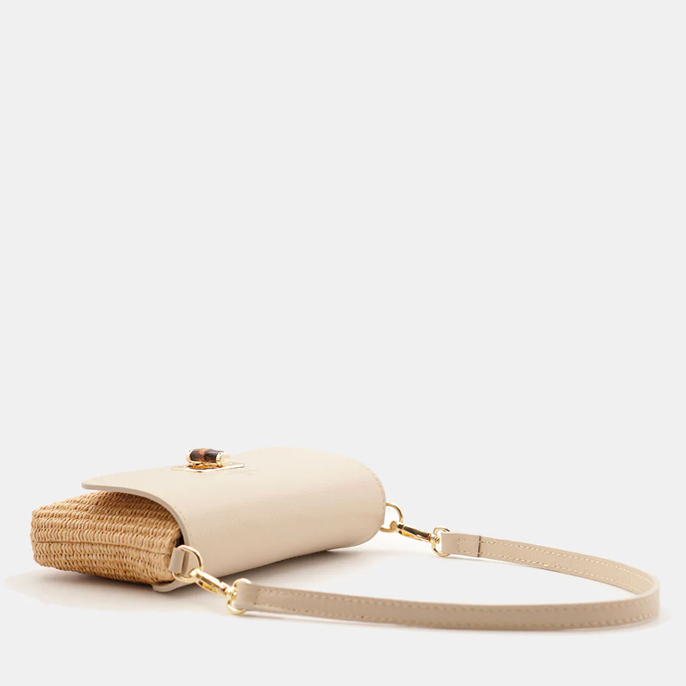 Borsa Clutch a Spalla VIAVERDI in Rafia e Pelle Avorio Made in Italy linea Volterra - Image 3