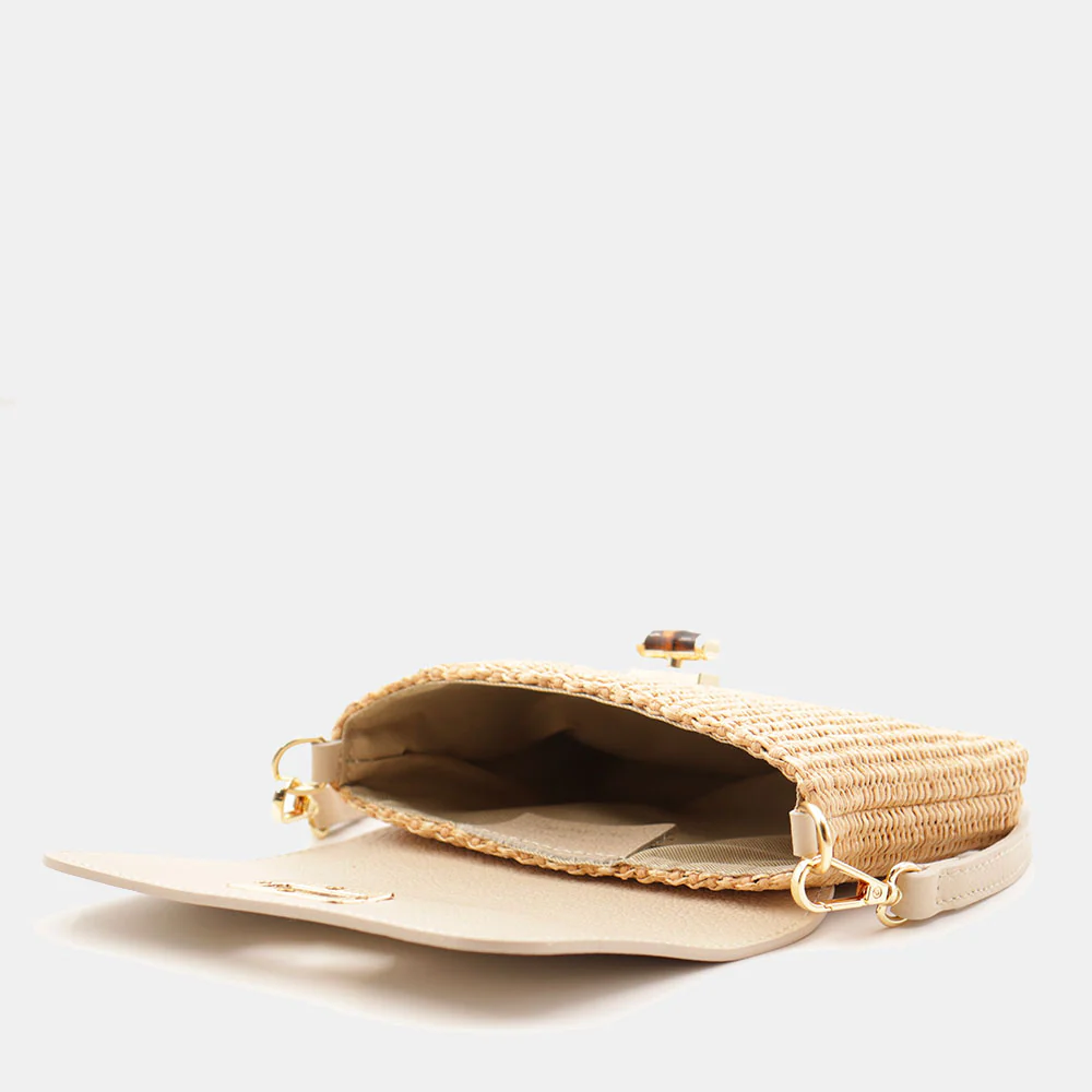 Borsa Clutch a Spalla VIAVERDI in Rafia e Pelle Avorio Made in Italy linea Volterra - Image 5