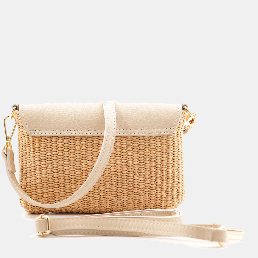 Borsa Clutch a Spalla VIAVERDI in Rafia e Pelle Avorio Made in Italy linea Volterra - Image 8