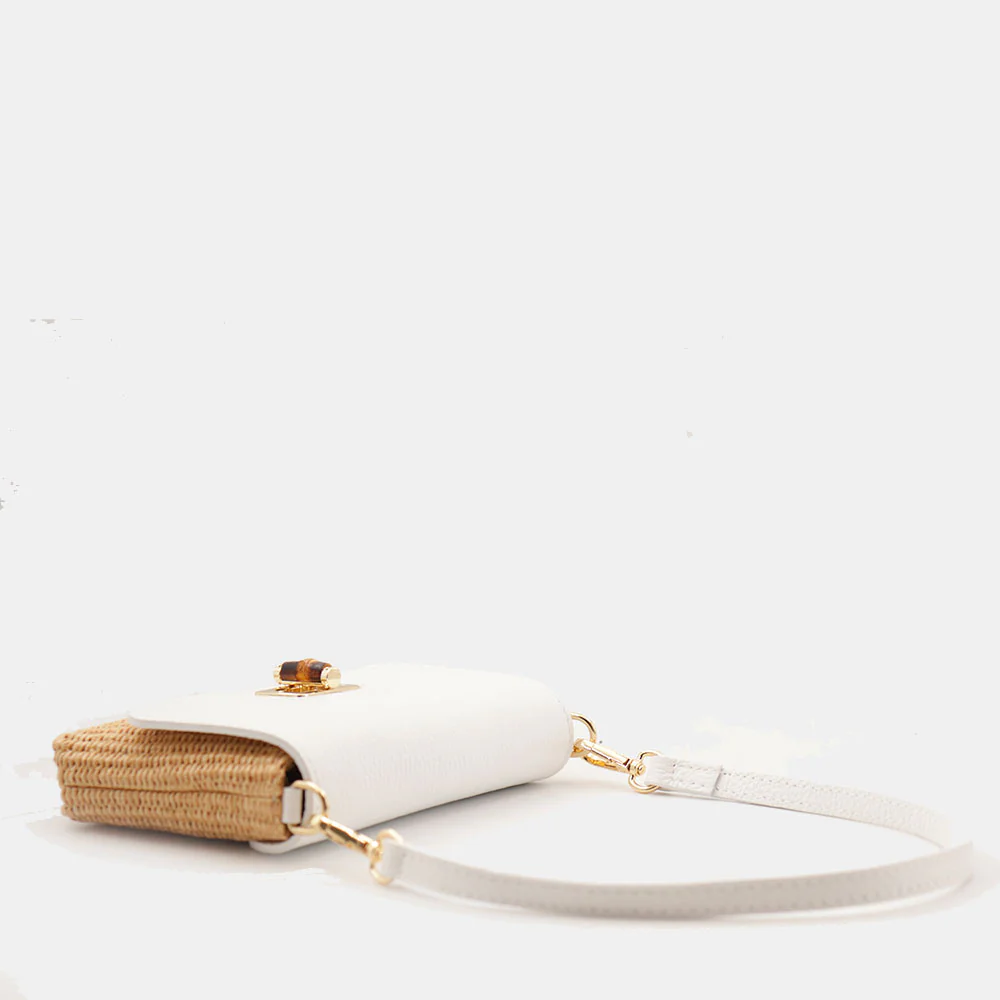 Borsa Clutch a Spalla VIAVERDI in Rafia e Pelle Bianca Made in Italy linea Volterra - Image 3
