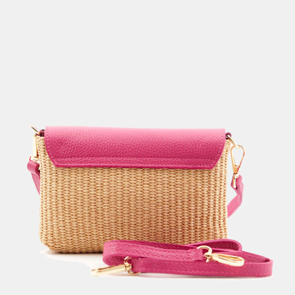 Borsa Clutch a Spalla VIAVERDI in Rafia e Pelle Fucsia Made in Italy linea Volterra - Image 7