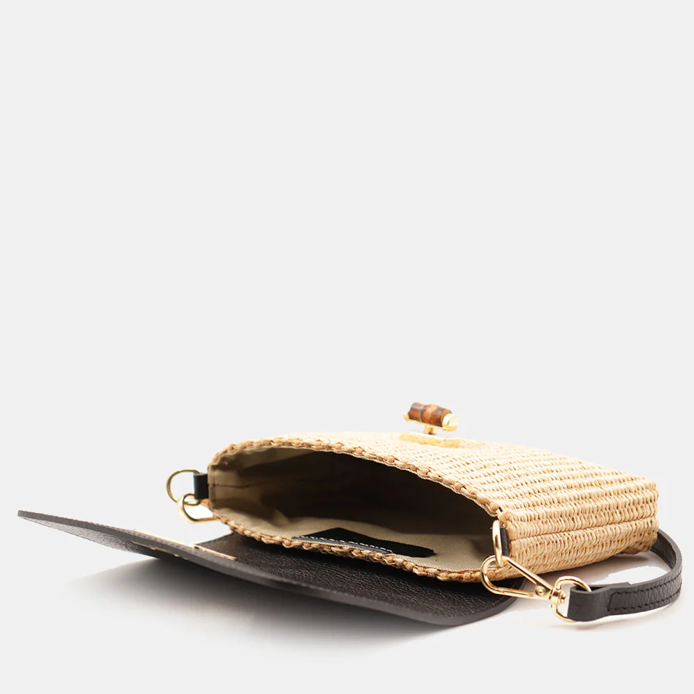 Borsa Clutch a Spalla VIAVERDI in Rafia e Pelle Nera Made in Italy linea Volterra - Image 2