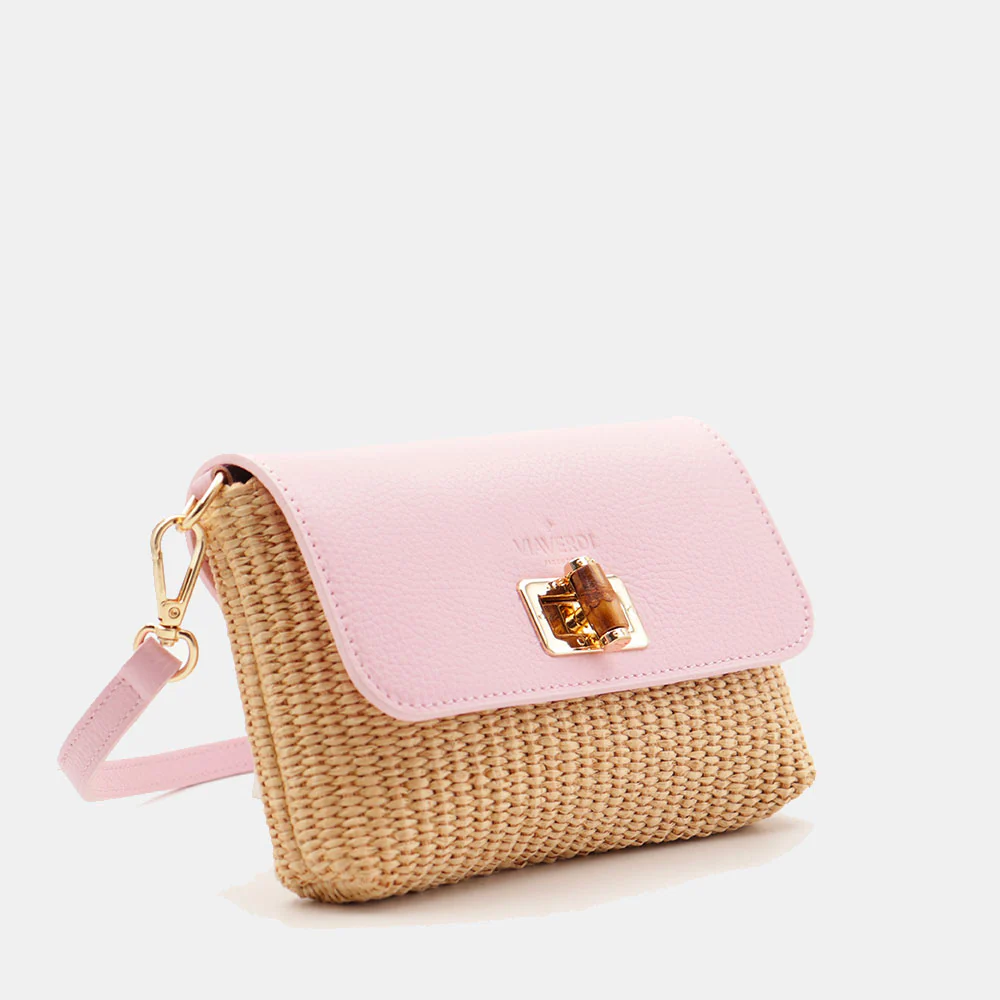 Borsa Clutch a Spalla VIAVERDI in Rafia e Pelle Rosa Made in Italy linea Volterra - Image 6
