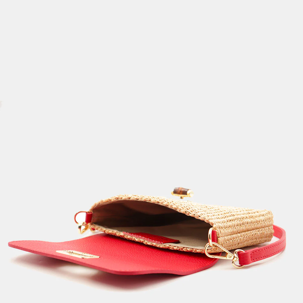 Borsa Clutch a Spalla VIAVERDI in Rafia e Pelle Rossa Made in Italy linea Volterra - Image 2