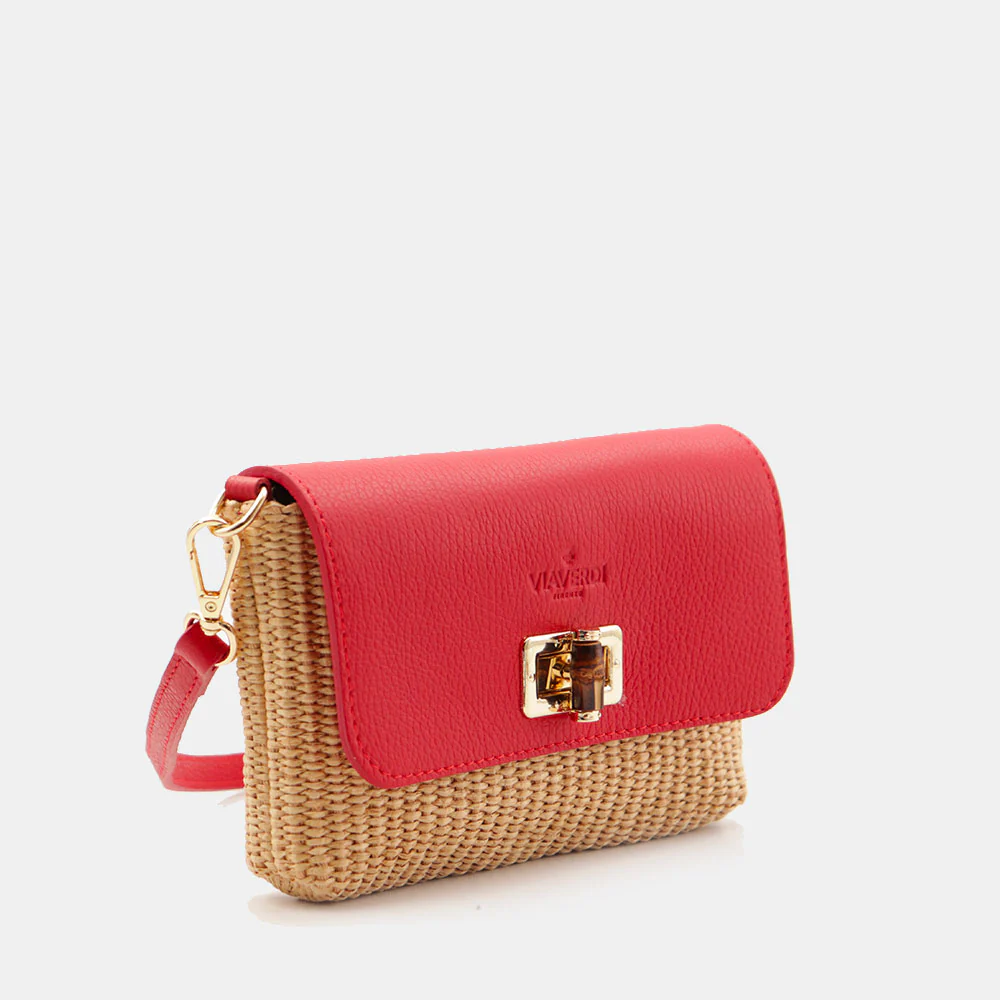 Borsa Clutch a Spalla VIAVERDI in Rafia e Pelle Rossa Made in Italy linea Volterra - Image 4