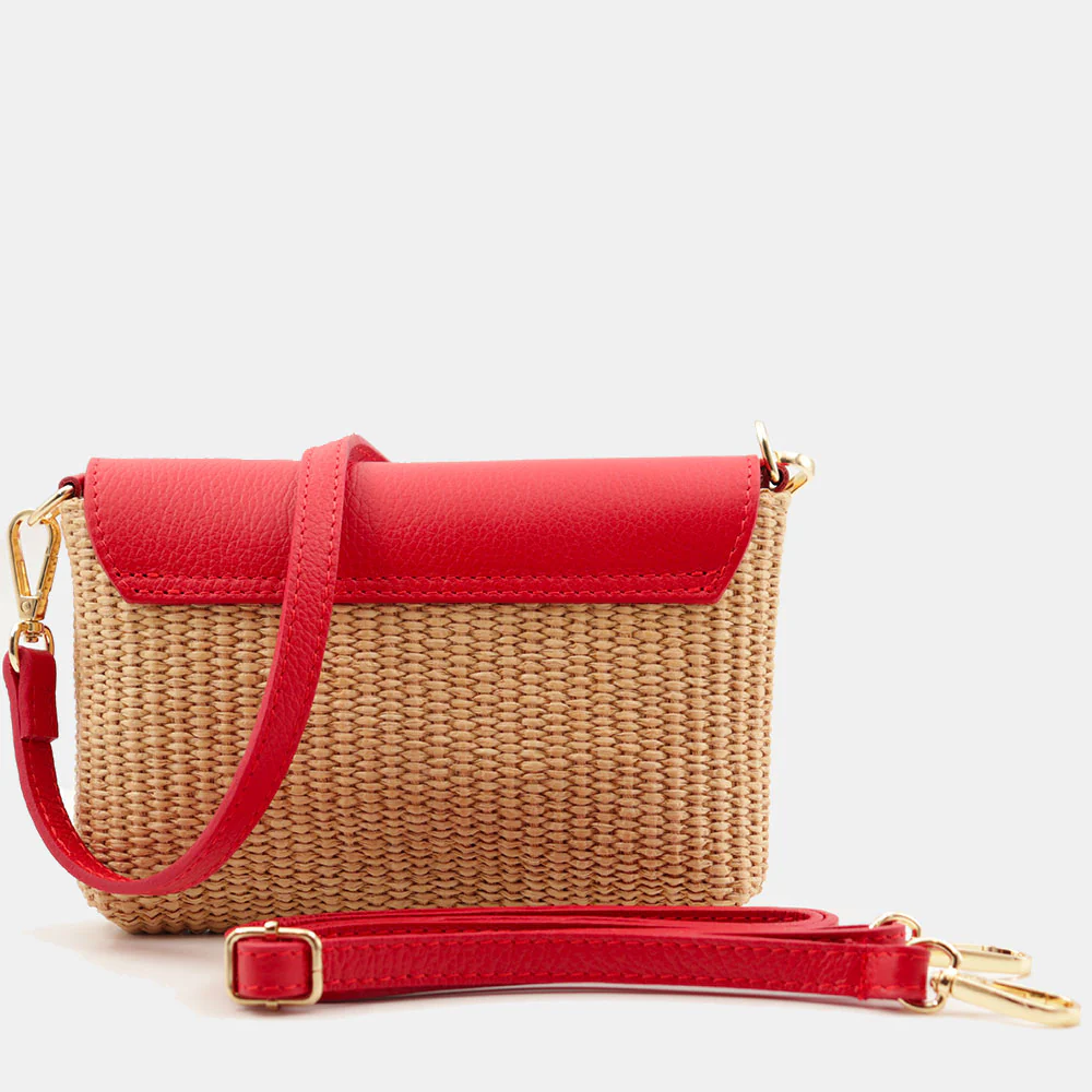 Borsa Clutch a Spalla VIAVERDI in Rafia e Pelle Rossa Made in Italy linea Volterra - Image 5