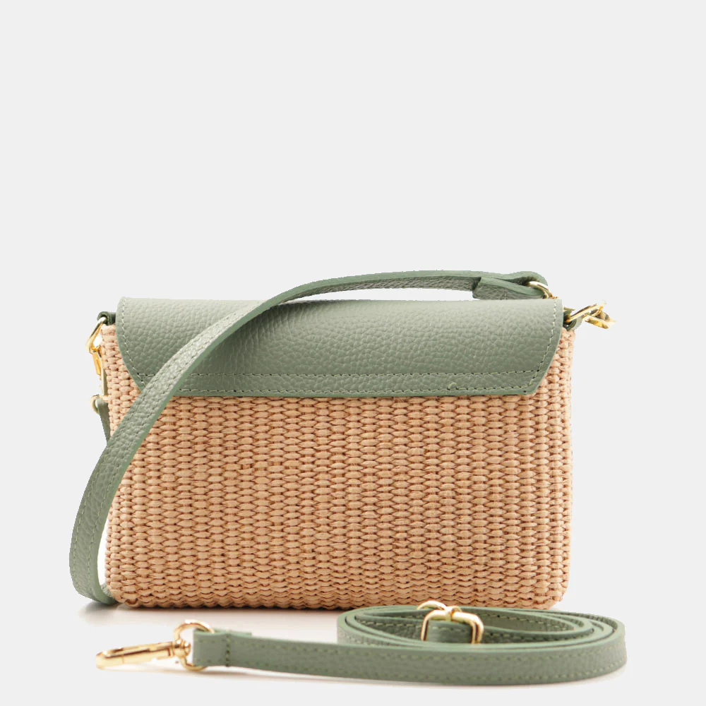 Borsa Clutch a Spalla VIAVERDI in Rafia e Pelle Verde Menta Made in Italy linea Volterra - Image 8