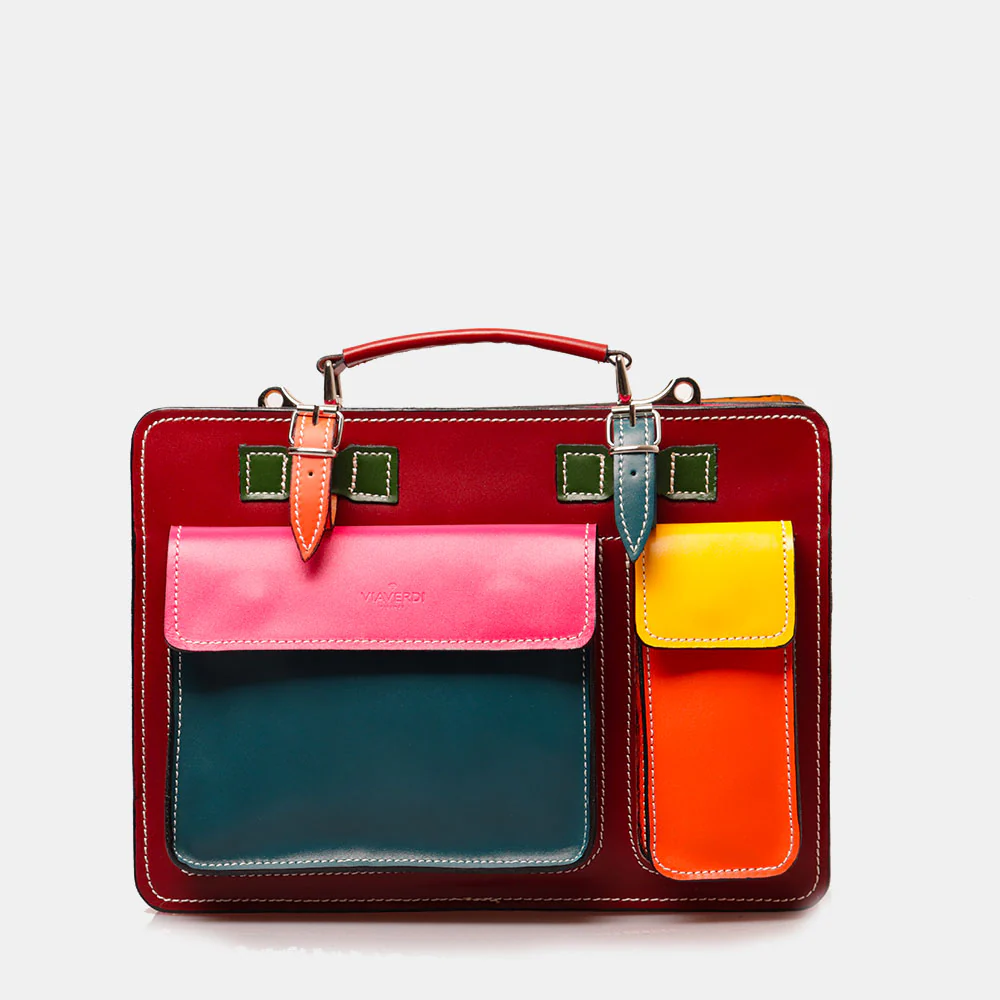 Borsa da Lavoro Piccola in Pelle Multicolor VIAVERDI Made in Italy - Porta Ombrelli e Pc 14 pollici