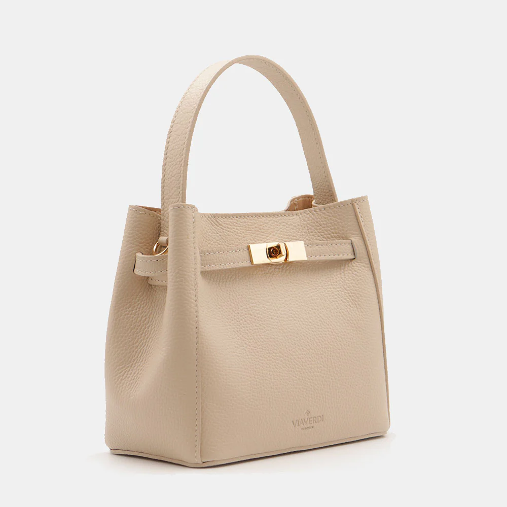 Borsa Donna a Mano Piccola VIAVERDI in Pelle Beige Made in Italy linea Artimino - Image 5