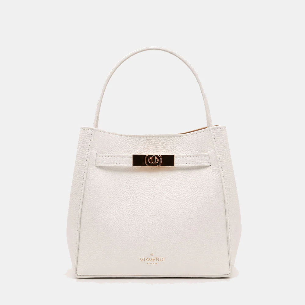 Borsa Donna a Mano Piccola VIAVERDI in Pelle Bianca Made in Italy linea Artimino