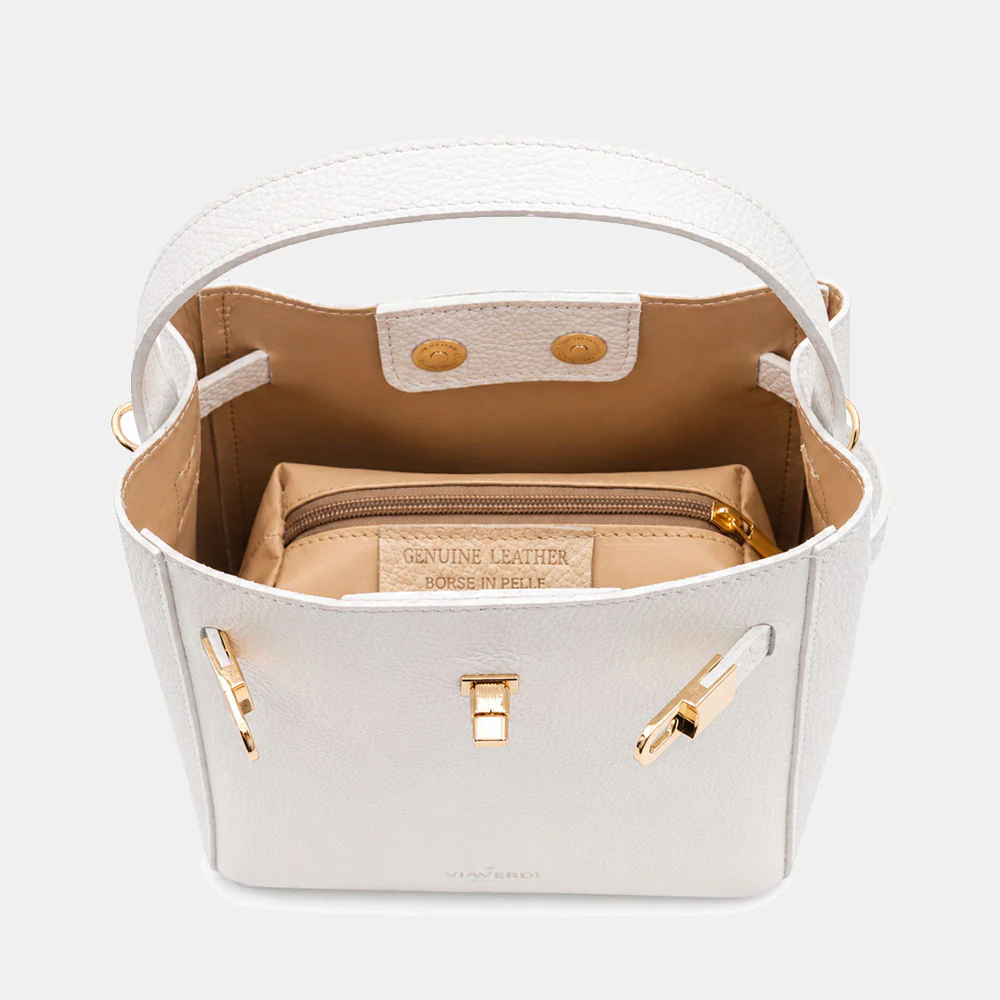 Borsa Donna a Mano Piccola VIAVERDI in Pelle Bianca Made in Italy linea Artimino - Image 10