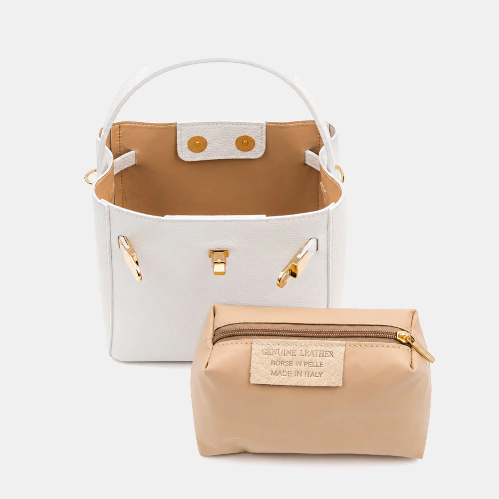 Borsa Donna a Mano Piccola VIAVERDI in Pelle Bianca Made in Italy linea Artimino - Image 11