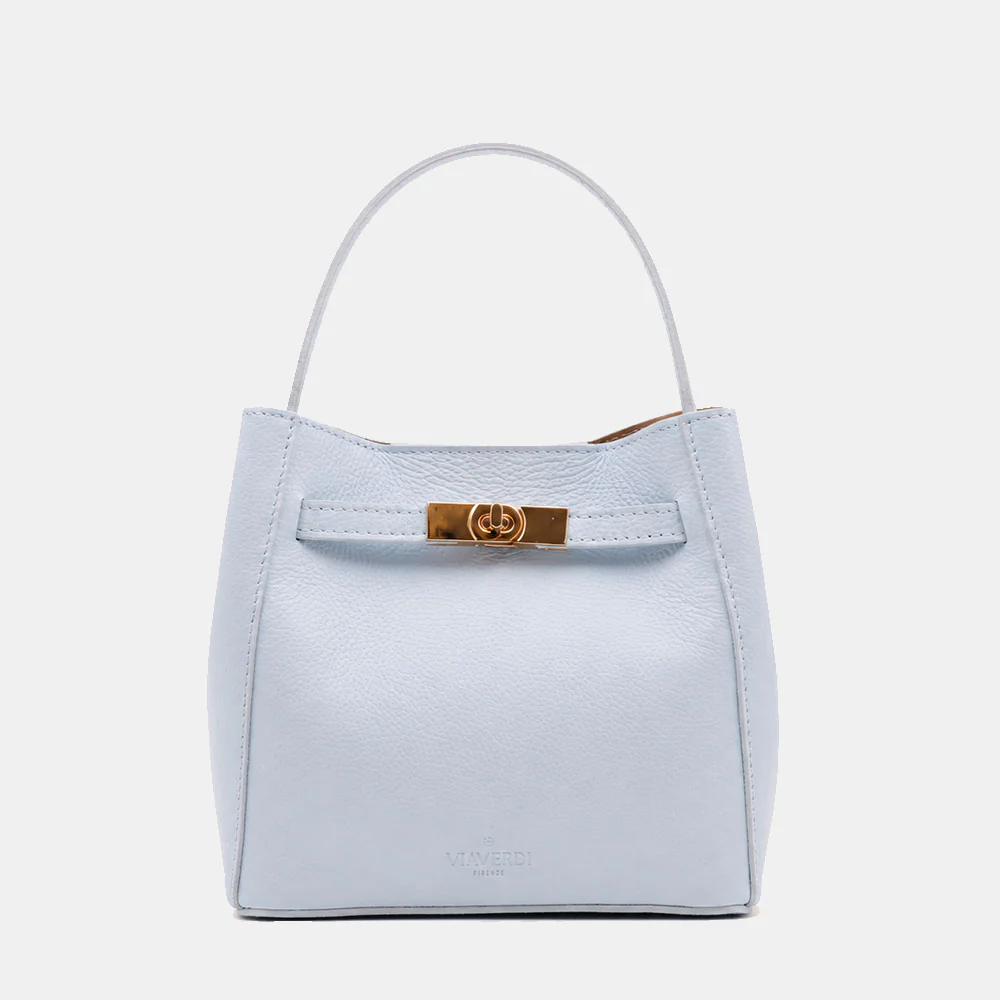 Borsa Donna a Mano Piccola VIAVERDI in Pelle Celeste Made in Italy linea Artimino