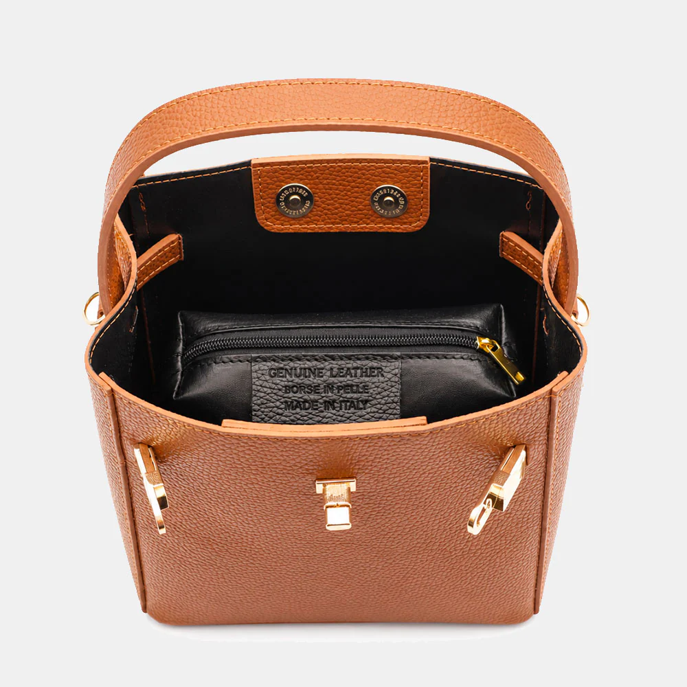 Borsa Donna a Mano Piccola VIAVERDI in Pelle color Cuoio Made in Italy linea Artimino - Image 10