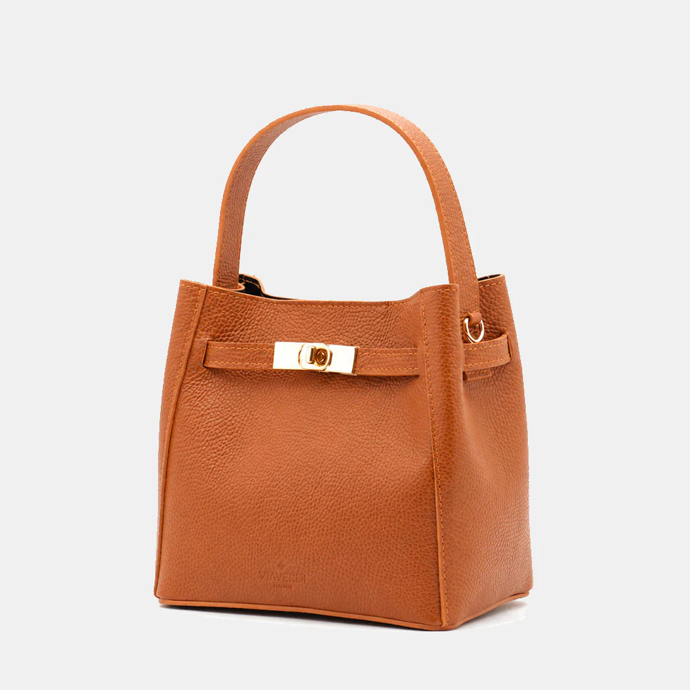 Borsa Donna a Mano Piccola VIAVERDI in Pelle color Cuoio Made in Italy linea Artimino - Image 3