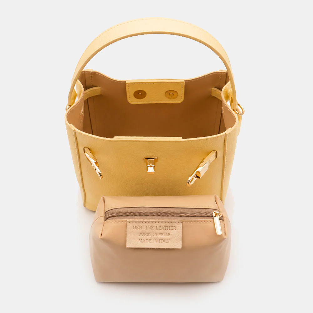Borsa Donna a Mano Piccola VIAVERDI in Pelle Gialla Made in Italy linea Artimino - Image 10