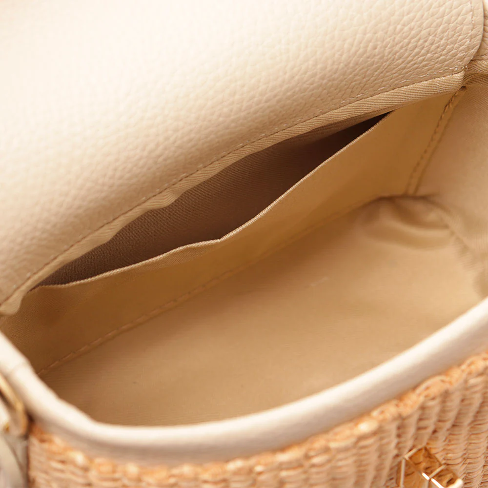 Borsa Donna a Mano VIAVERDI in Pelle Avorio e Rafia Made in Italy Linea Montalcino - Image 7