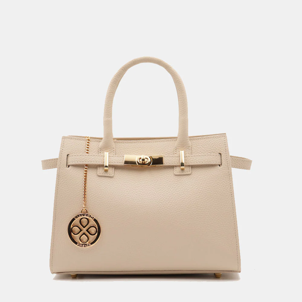 Borsa Donna a Mano VIAVERDI in Pelle Beige Made in Italy linea Artimino
