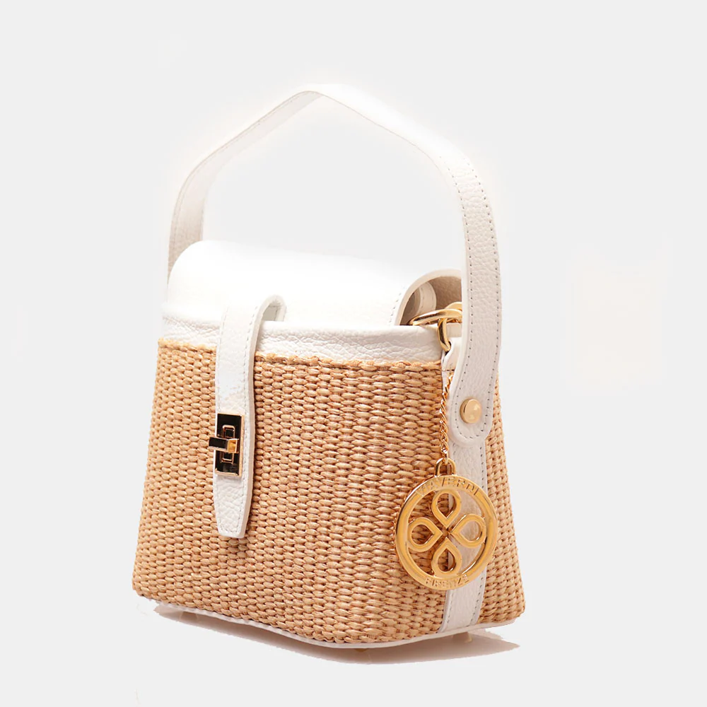 Borsa Donna a Mano VIAVERDI in Pelle Bianca e Rafia Made in Italy Linea Montalcino - Image 3
