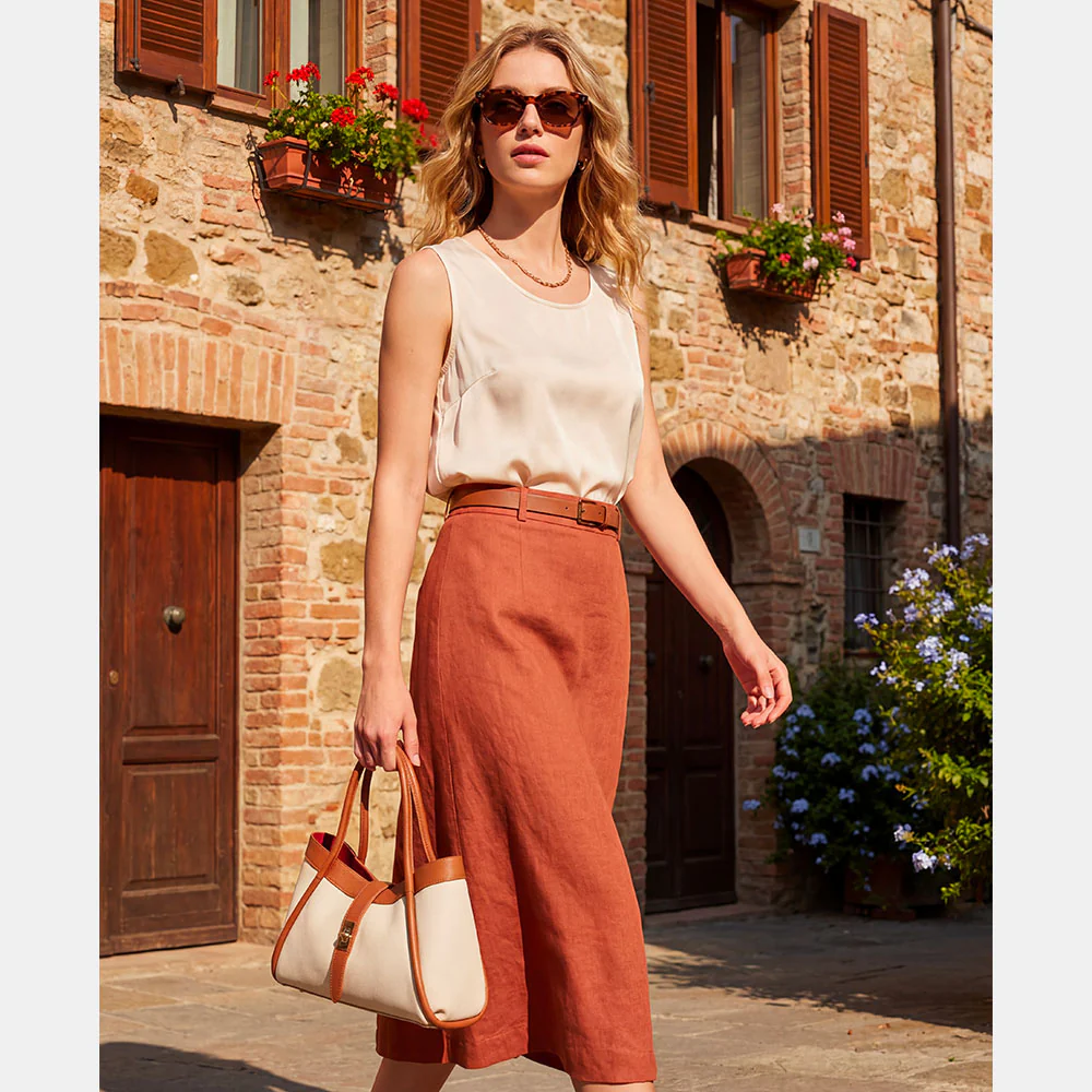 Borsa Donna a Mano VIAVERDI in Pelle Cuoio e Avorio Made in Italy linea Cortona - Image 13