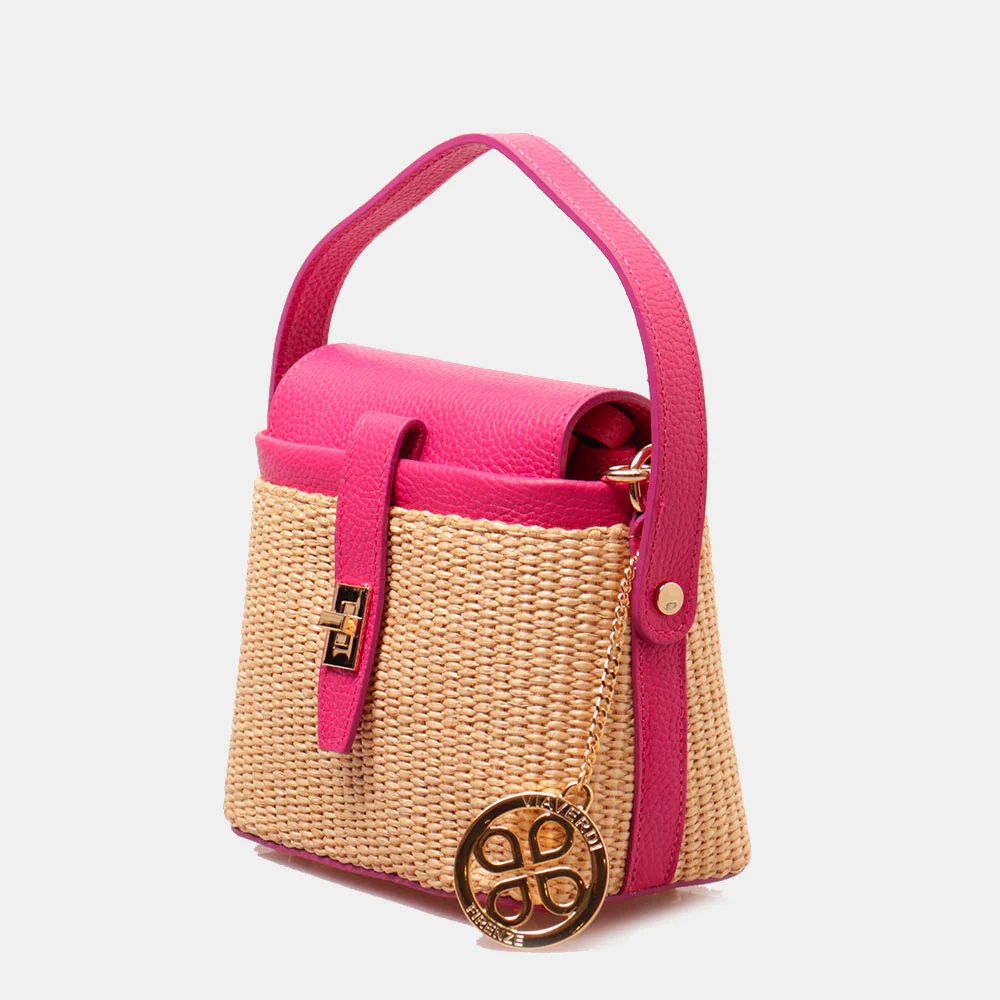 Borsa Donna a Mano VIAVERDI in Pelle Fucsia e Rafia Made in Italy Linea Montalcino - Image 3