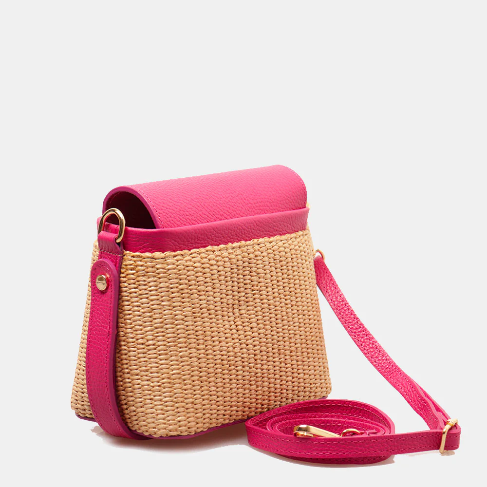 Borsa Donna a Mano VIAVERDI in Pelle Fucsia e Rafia Made in Italy Linea Montalcino - Image 5