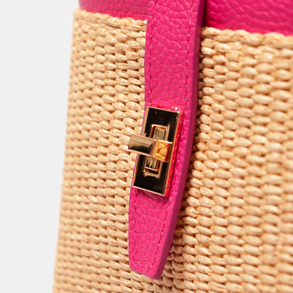 Borsa Donna a Mano VIAVERDI in Pelle Fucsia e Rafia Made in Italy Linea Montalcino - Image 9