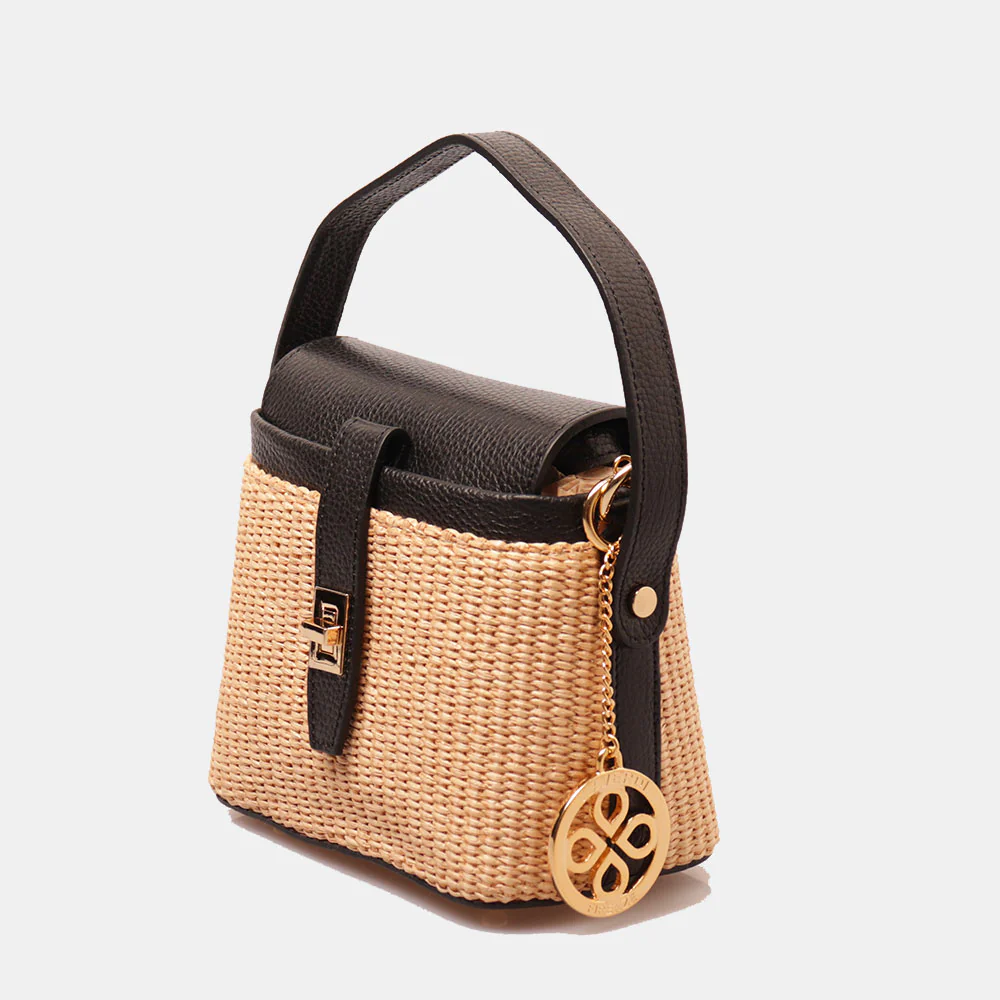 Borsa Donna a Mano VIAVERDI in Pelle Nera e Rafia Made in Italy Linea Montalcino - Image 3