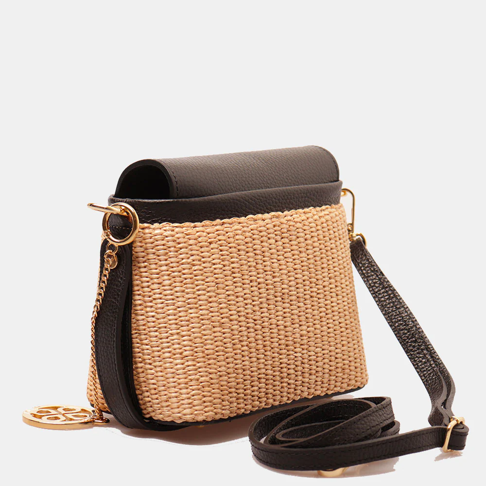 Borsa Donna a Mano VIAVERDI in Pelle Nera e Rafia Made in Italy Linea Montalcino - Image 5