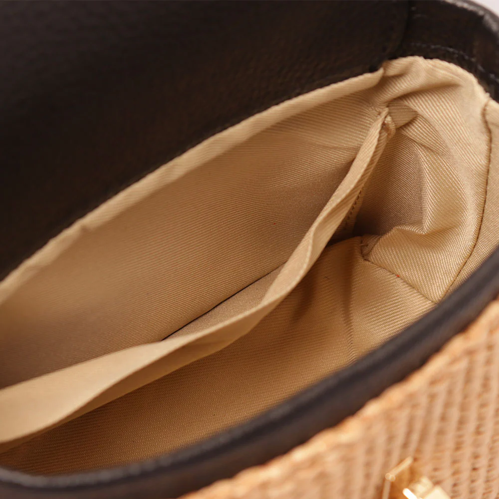 Borsa Donna a Mano VIAVERDI in Pelle Nera e Rafia Made in Italy Linea Montalcino - Image 8