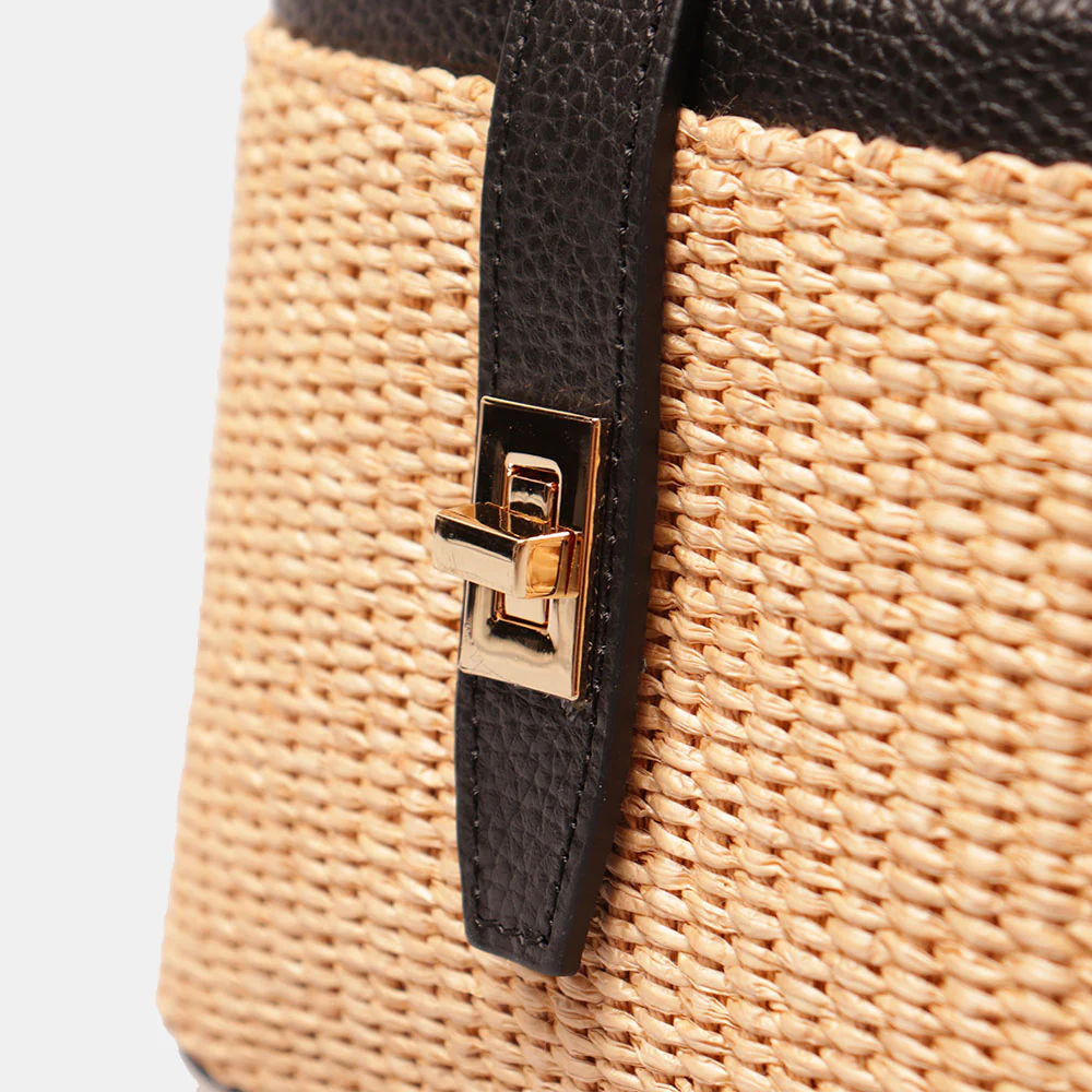 Borsa Donna a Mano VIAVERDI in Pelle Nera e Rafia Made in Italy Linea Montalcino - Image 9