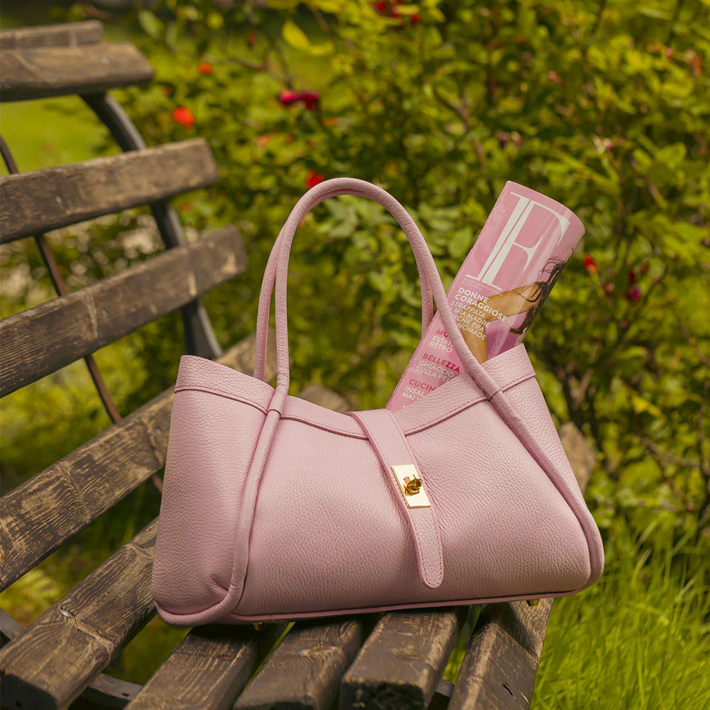 Borsa Donna a Mano VIAVERDI in Pelle Rosa Made in Italy linea Cortona - Image 13