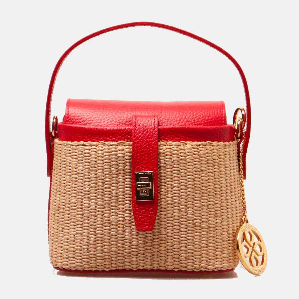 Borsa Donna a Mano VIAVERDI in Pelle Rossa e Rafia Made in Italy Linea Montalcino