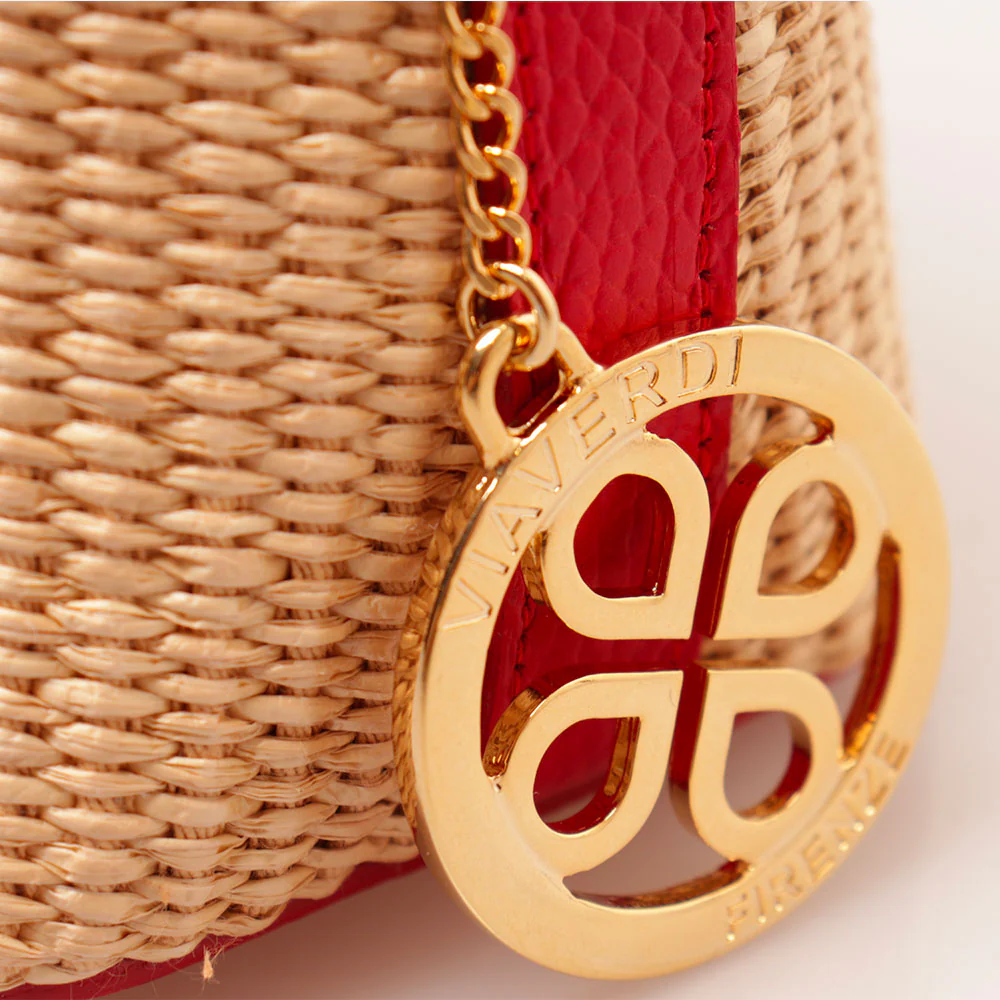 Borsa Donna a Mano VIAVERDI in Pelle Rossa e Rafia Made in Italy Linea Montalcino - Image 10