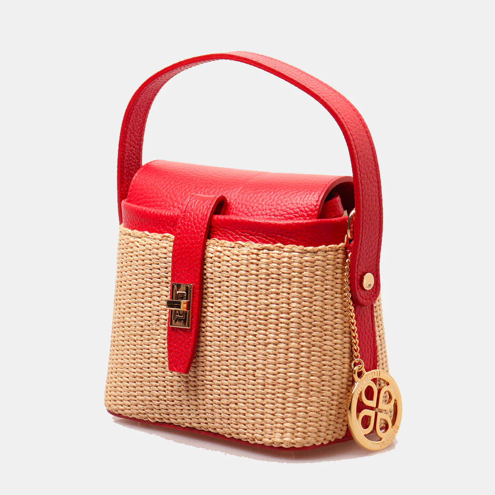 Borsa Donna a Mano VIAVERDI in Pelle Rossa e Rafia Made in Italy Linea Montalcino - Image 3
