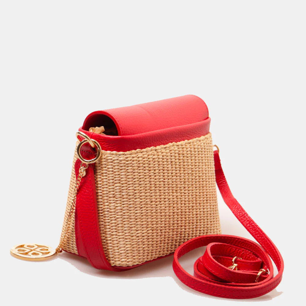 Borsa Donna a Mano VIAVERDI in Pelle Rossa e Rafia Made in Italy Linea Montalcino - Image 5