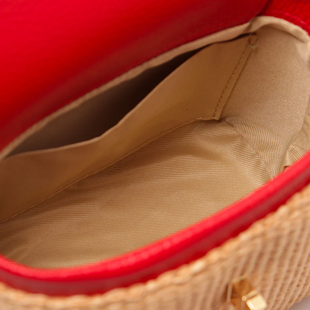 Borsa Donna a Mano VIAVERDI in Pelle Rossa e Rafia Made in Italy Linea Montalcino - Image 8