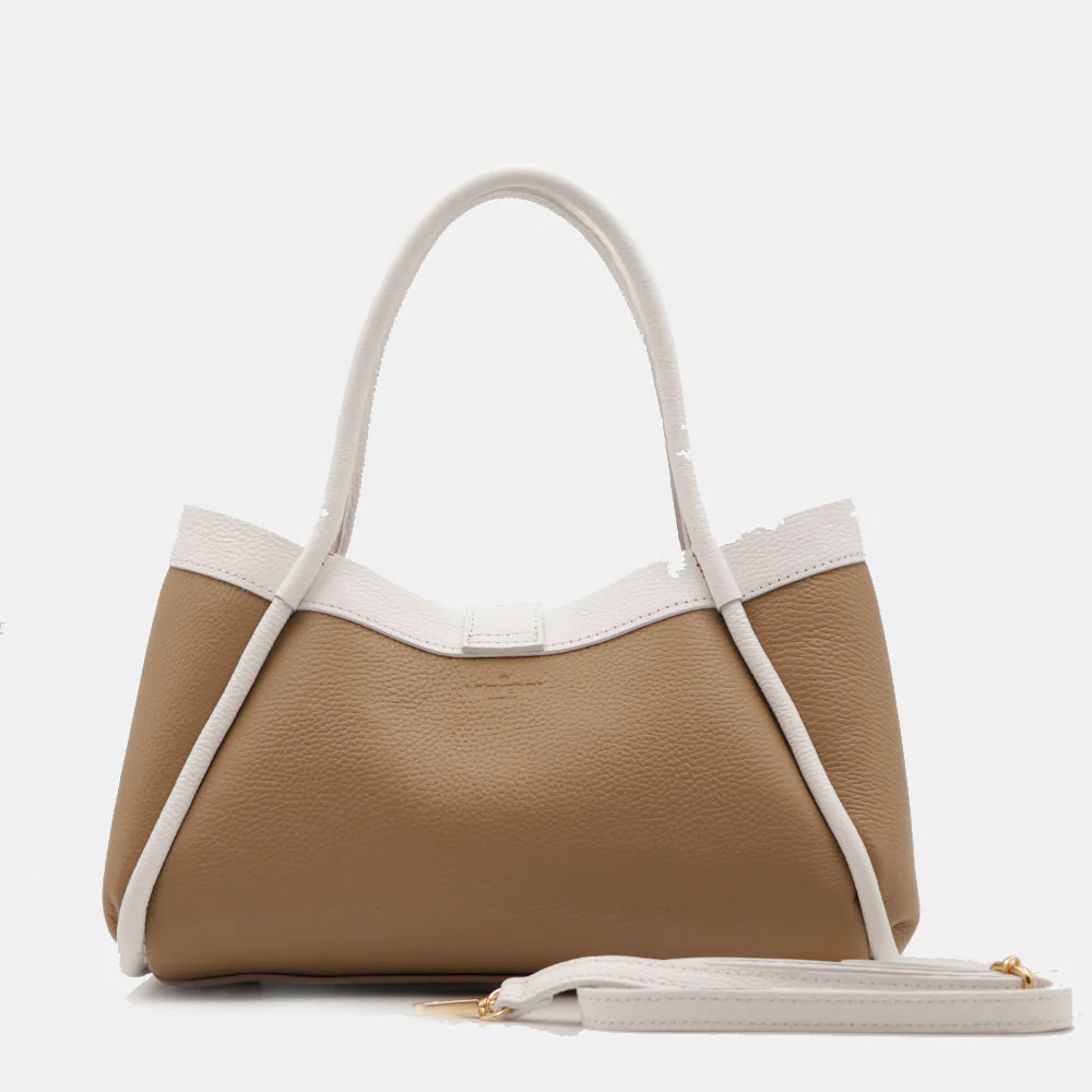 Borsa Donna a Mano VIAVERDI in Pelle Taupe e Bianca Made in Italy linea Cortona - Image 6
