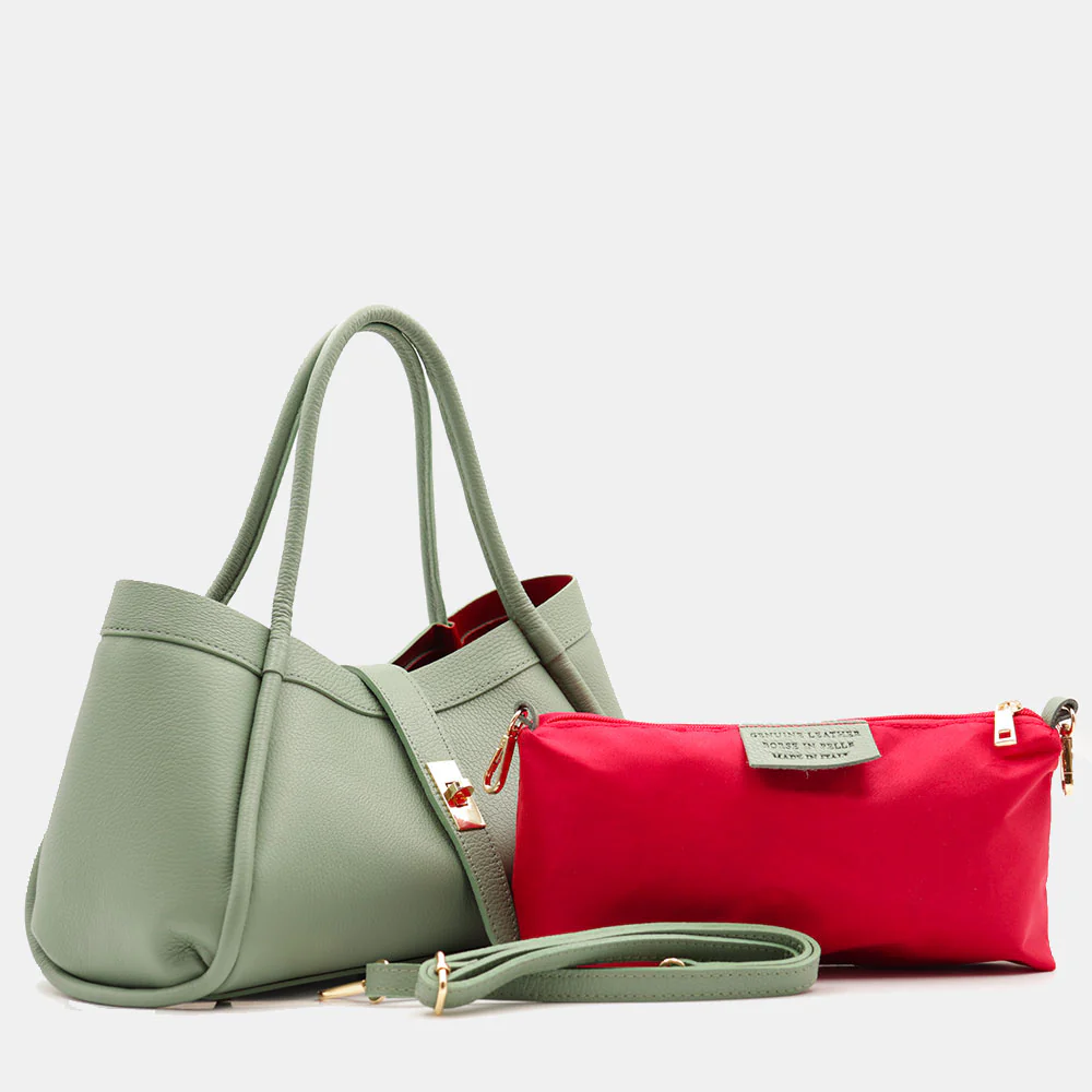Borsa Donna a Mano VIAVERDI in Pelle Verde Menta Made in Italy linea Cortona - Image 11