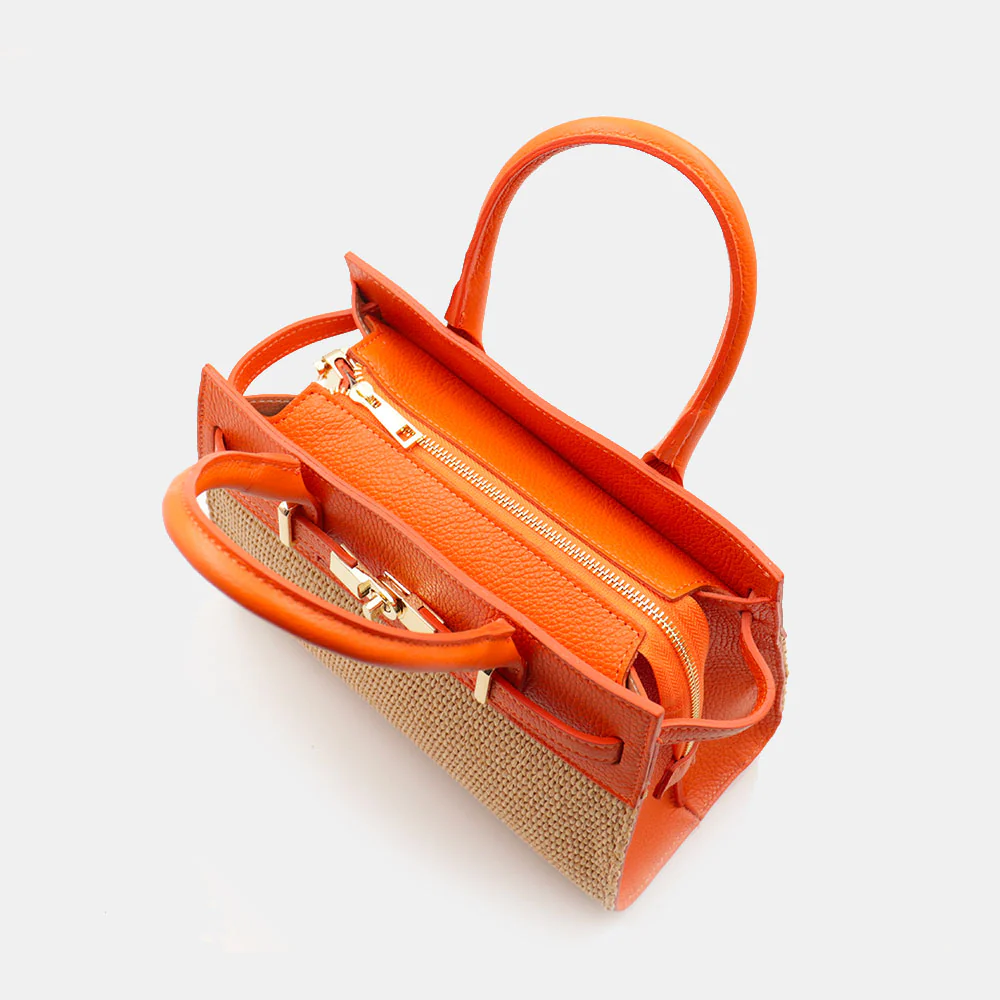 Borsa Donna a Mano VIAVERDI in Rafia e Pelle Arancione Made in Italy linea Artimino - Image 10