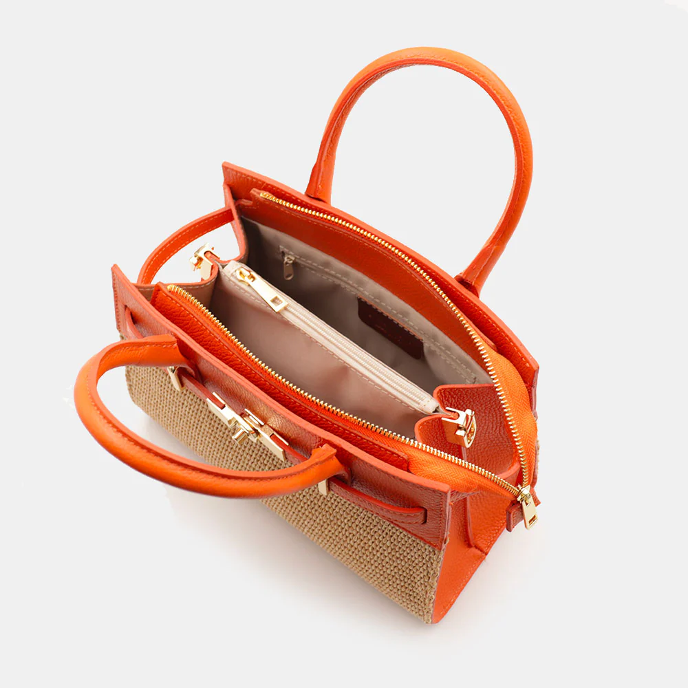 Borsa Donna a Mano VIAVERDI in Rafia e Pelle Arancione Made in Italy linea Artimino - Image 11