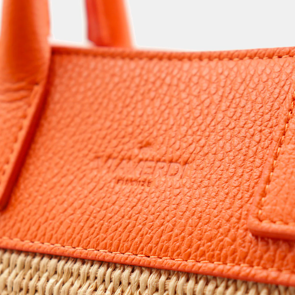 Borsa Donna a Mano VIAVERDI in Rafia e Pelle Arancione Made in Italy linea Artimino - Image 12