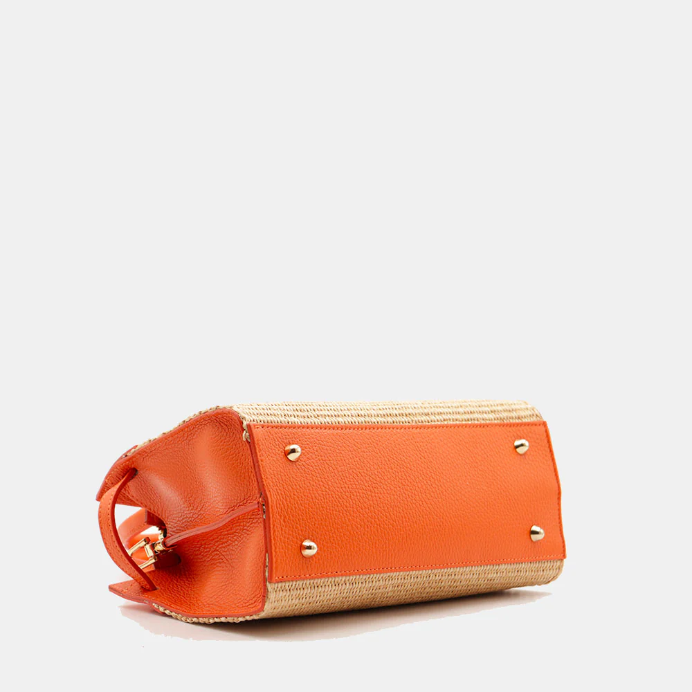 Borsa Donna a Mano VIAVERDI in Rafia e Pelle Arancione Made in Italy linea Artimino - Image 13